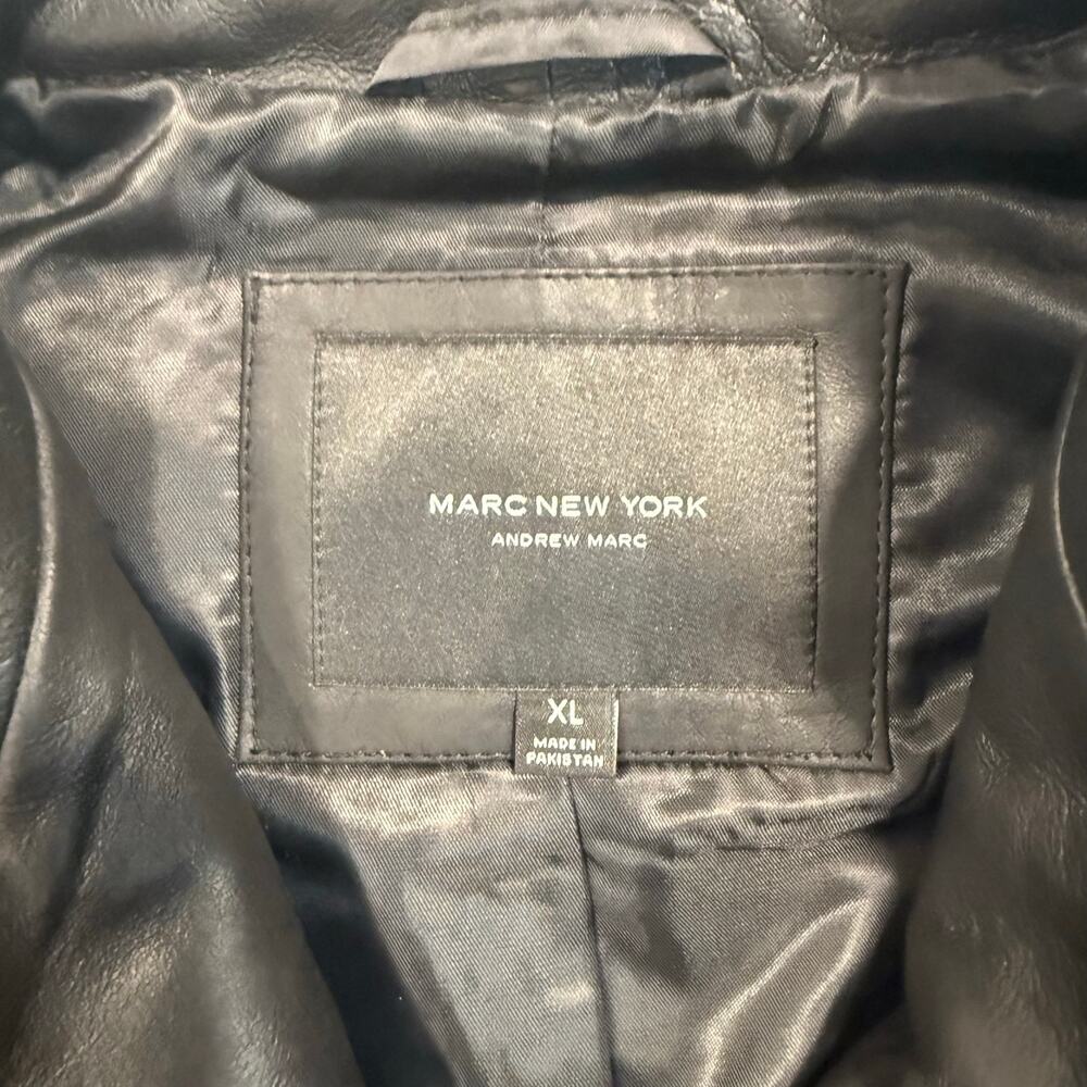 Andrew Marc Felix Leather Moto Jacket Women’s XL Black Asymmetrical Zip - Picture 6 of 11
